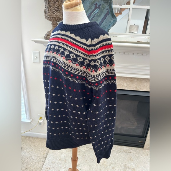 J. Crew Men's Navy and Red Fair Isle Lambs Wool Sweater - Picture 9 of 13